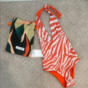 Orange Zebra Print One Piece Swimsuit